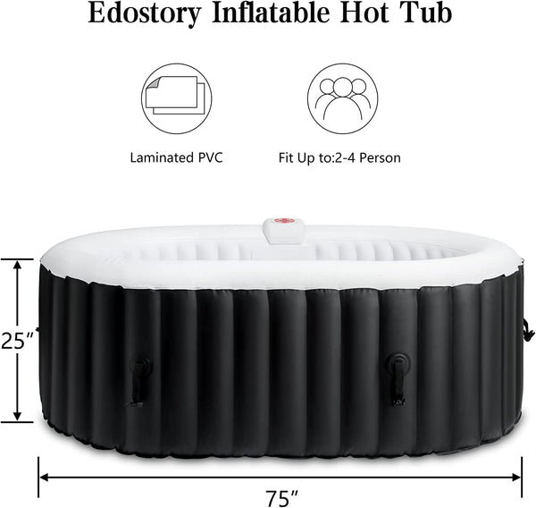 Edostory 2-3 Person Inflatable Hot Tub Spa, 75 x 47Inch Oval Portable Outdoor Hot Tub with Built-in Pump, Side Table, Bubble Jets, 2 Filter Cartridge Included